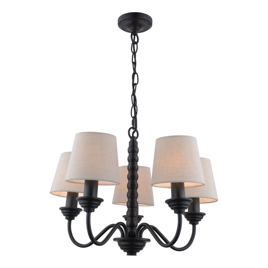 Laura Ashley Norbury 5 Light Matt Black Armed Chandelier With Shades