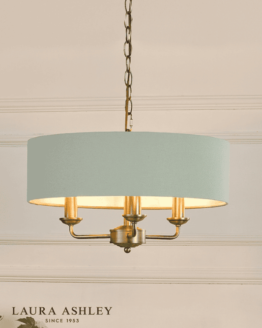 Laura Ashley Sorrento 3 Light Matt Antique Brass & Green Chandelier With Shade