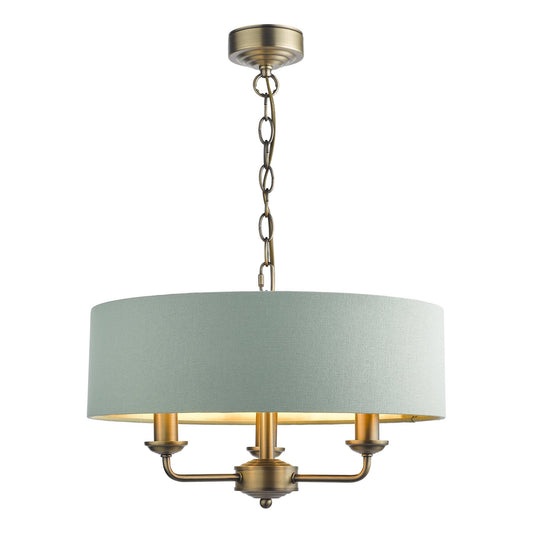 Laura Ashley Sorrento 3 Light Matt Antique Brass & Green Chandelier With Shade