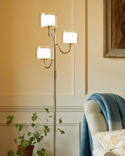 Laura Ashley Southwell 3 Light Polished Nickel & Opal Glass Floor Lamp