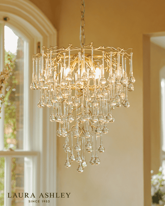 Laura Ashley Willow 4 Light Satin Champagne & Crystal Pendant