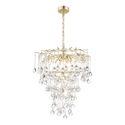 Laura Ashley Willow 4 Light Satin Champagne & Crystal Pendant