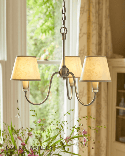 Laura Ashley Westbourne 3 Light Polished Pewter Armed Chandelier With Shade