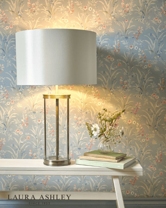 Laura Ashley Harrington Large Antique Brass & Glass Table Lamp With Shade