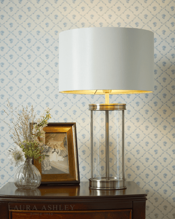 Laura Ashley Harrington Small Polished Nickel & Glass Table Lamp With Shade