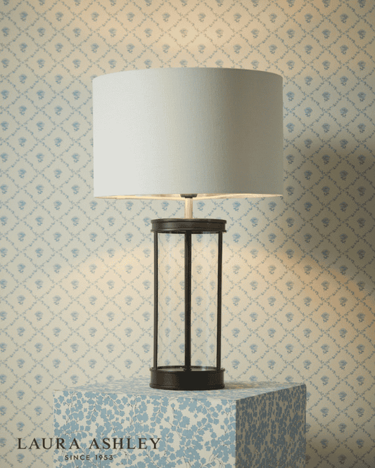 Laura Ashley Harrington Small Matt Black & Glass Table Lamp With Shade