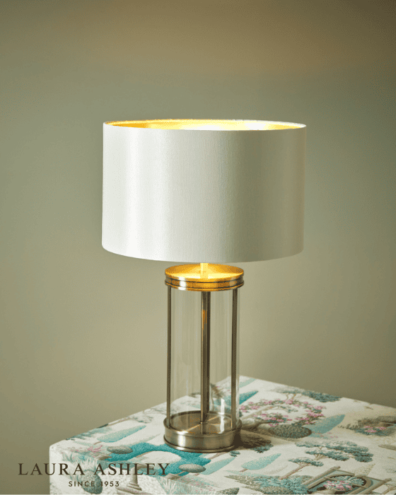 Laura Ashley Harrington Small Antique Brass & Glass Table Lamp With Shade