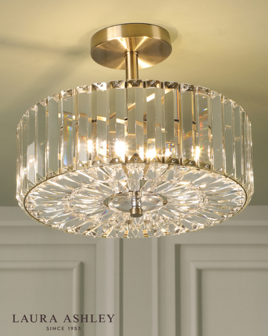Laura Ashley Fernhurst 3 Light Crystal & Antique Brass Semi Flush