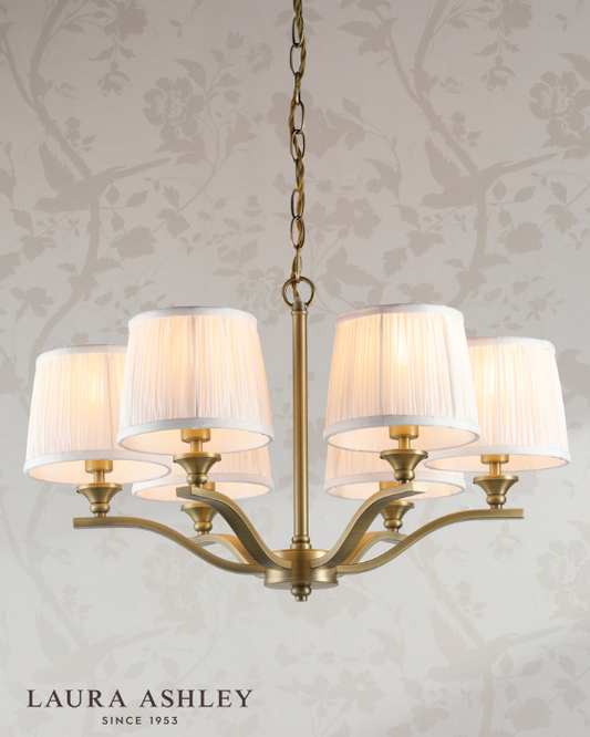 Laura Ashley Hemsley 6 Light Matt Antique Brass Chandelier With Shade