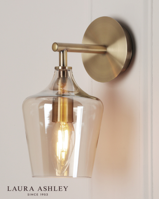 Laura Ashley Ockley Antique Brass & Champagne Glass Wall Light