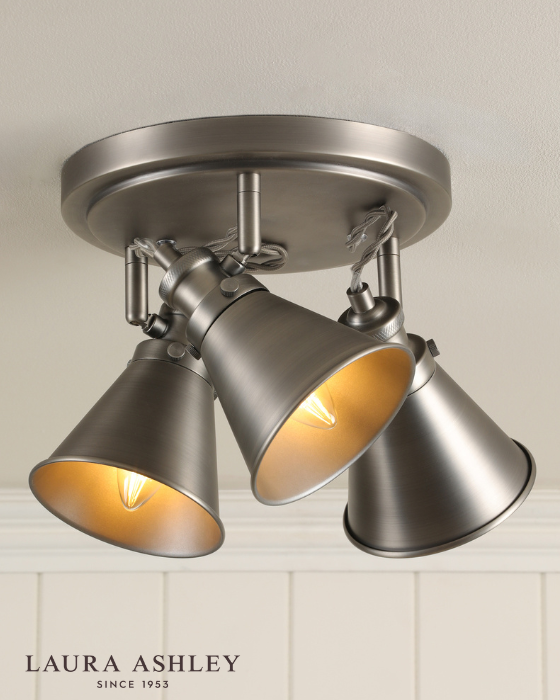 Laura Ashley Rufus 3 Light Industrial Nickel Plate Spotlight