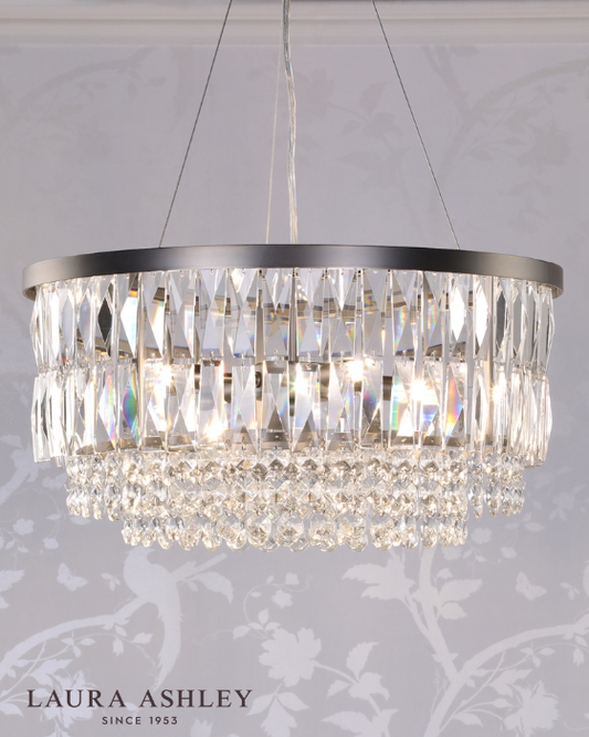 Laura Ashley Rhosill 4 Light Crystal & Aged Pewter Pendant