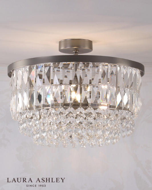 Laura Ashley Rhosill 3 Light Crystal & Aged Pewter Semi Flush