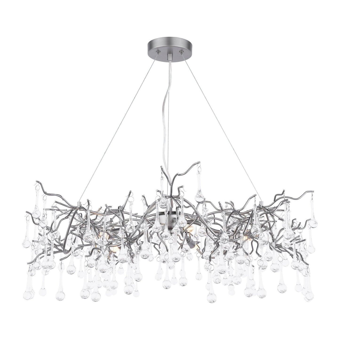 Laura Ashley Willow 5 Light Satin Pewter & Crystal Pendant