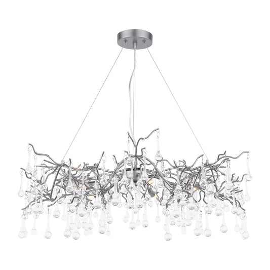 Laura Ashley Willow 5 Light Satin Pewter & Crystal Pendant