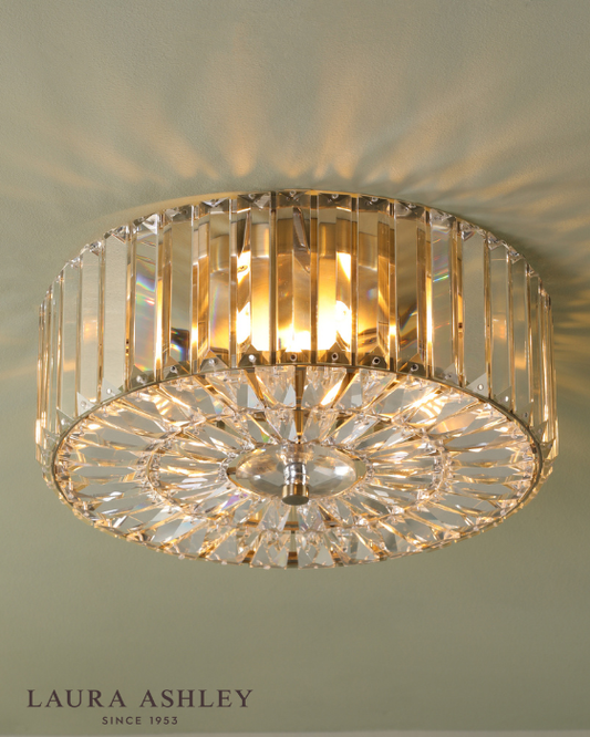 Laura Ashley Fernhurst 3 Light Crystal & Antique Brass Flush