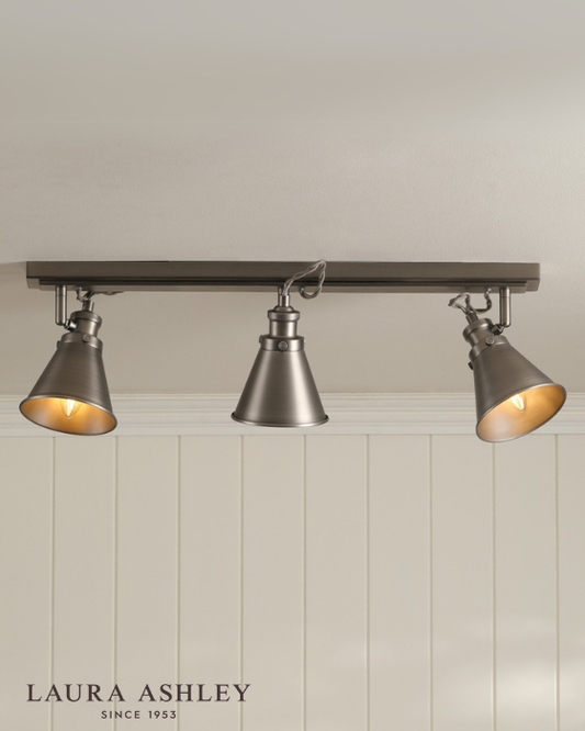 Laura Ashley Rufus 3 Light Industrial Nickel Bar Spotlight
