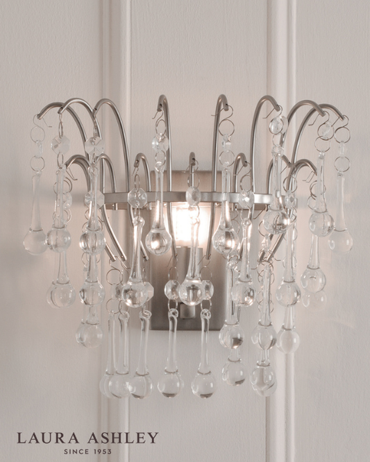 Laura Ashley Willow Satin Pewter & Crystal Wall Light