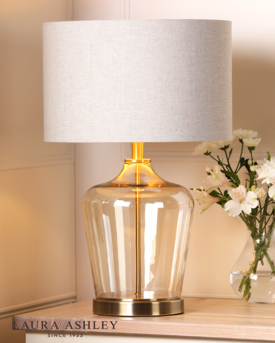 Laura Ashley Ockley Antique Brass & Champagne Glass Table Lamp With Shade