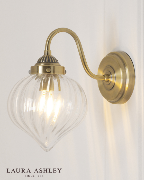 Laura Ashley Whitham Antique Brass & Ribbed Glass Wall Light