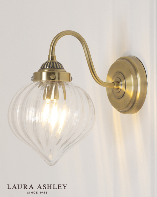 Laura Ashley Whitham Antique Brass & Ribbed Glass Wall Light