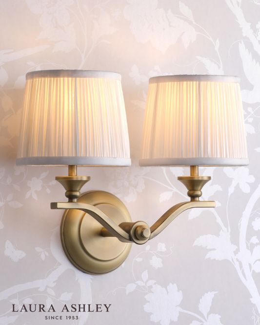 Laura Ashley Hemsley 2 Light Matt Antique Brass Wall Light With Shade