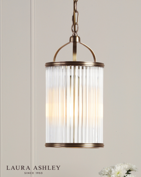 Laura Ashley Sutton Matt Antique Brass & Ribbed Glass Pendant