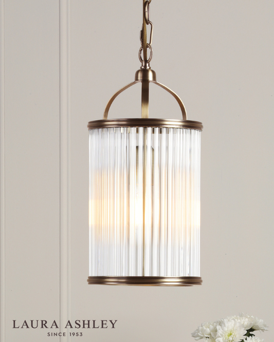 Laura Ashley Sutton Matt Antique Brass & Ribbed Glass Pendant