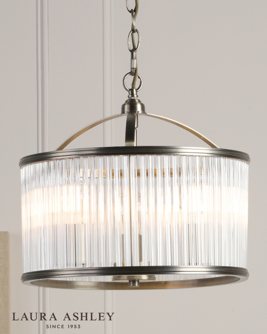 Laura Ashley Sutton 3 Light Matt Antique Brass & Ribbed Glass Chandelier