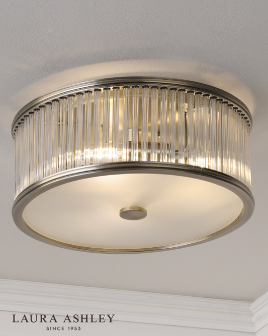 Laura Ashley Sutton 2 Light Matt Antique Brass & Ribbed Glass Flush