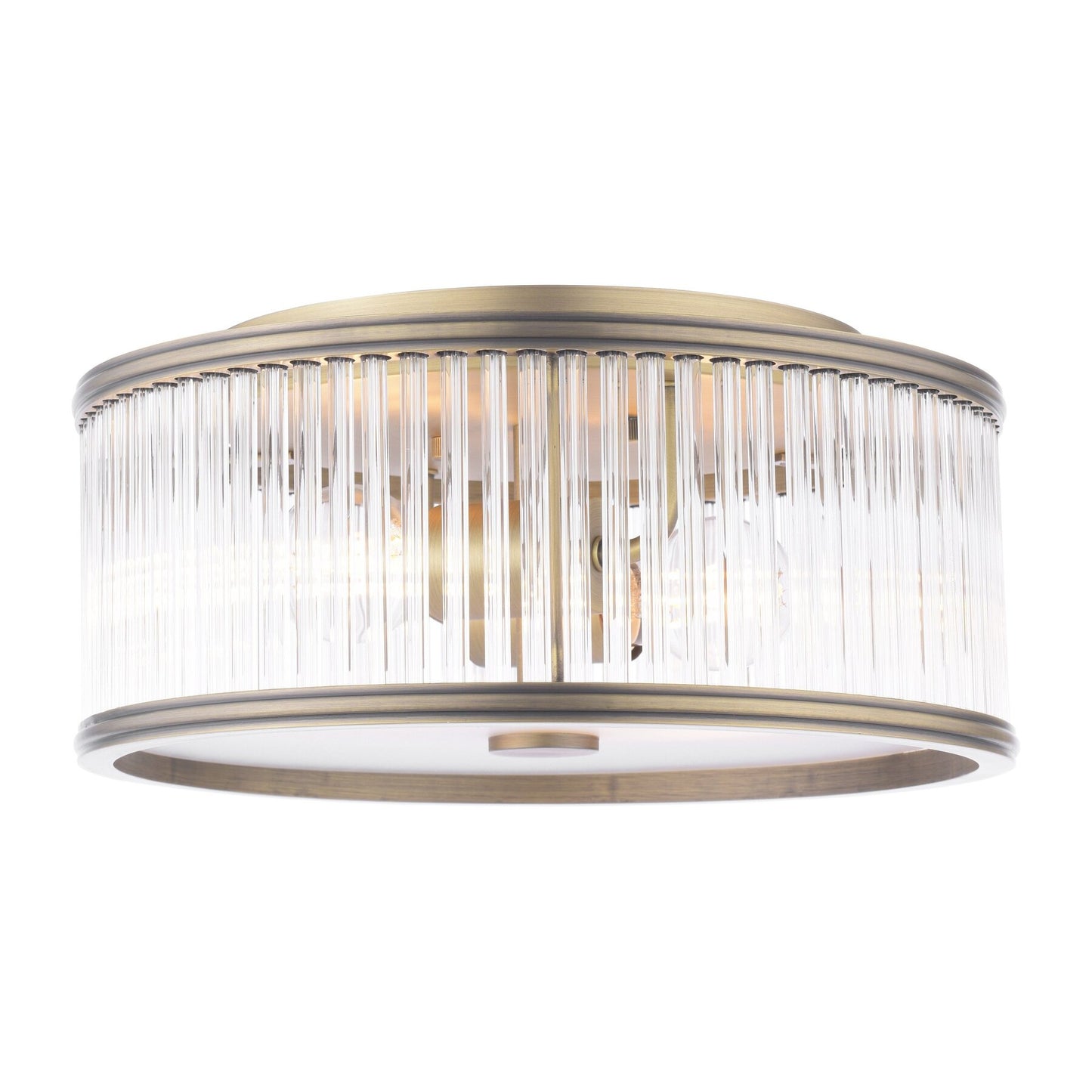 Laura Ashley Sutton 2 Light Matt Antique Brass & Ribbed Glass Flush