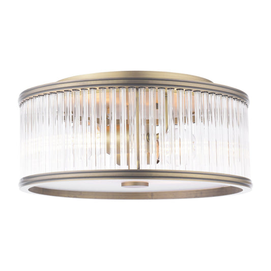 Laura Ashley Sutton 2 Light Matt Antique Brass & Ribbed Glass Flush