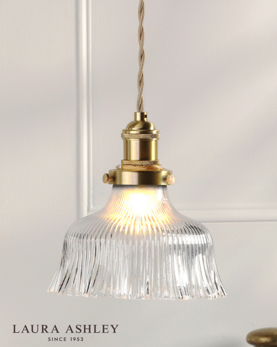 Laura Ashley Theodore Antique Brass & Ribbed Glass Pendant
