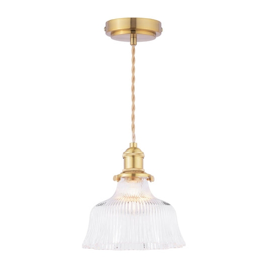Laura Ashley Theodore Antique Brass & Ribbed Glass Pendant