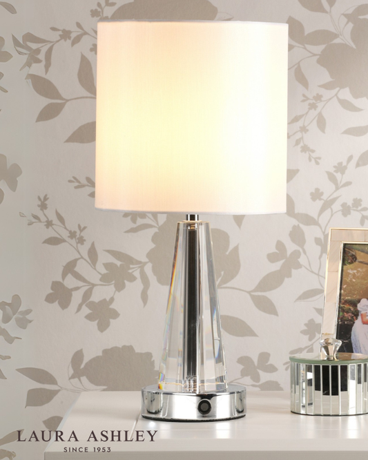 Laura Ashley Blake Polished Chrome & Crystal LED Rechargeable Table Lamp With Shade