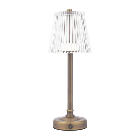 Laura Ashley Callaghan Matt Antique Brass & Ribbed Glass Rechargeable LED Table Lamp
