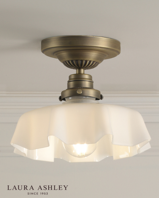 Laura Ashley Banham Matt Antique Brass & White Glass Semi Flush