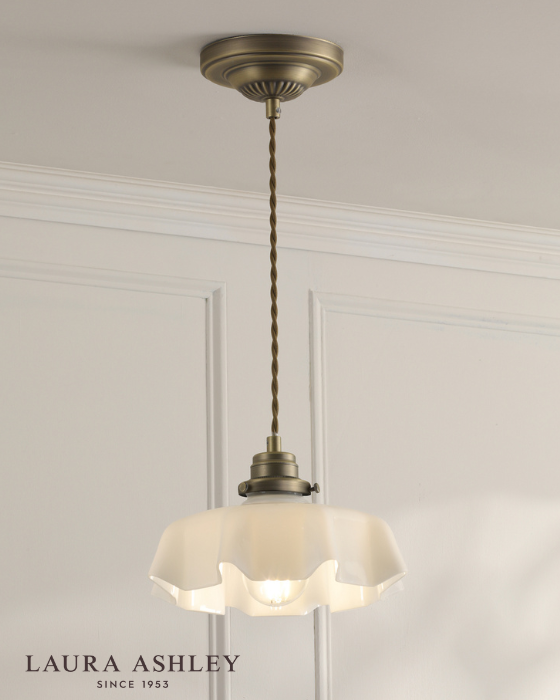 Laura Ashley Banham Matt Antique Brass & White Glass Pendant