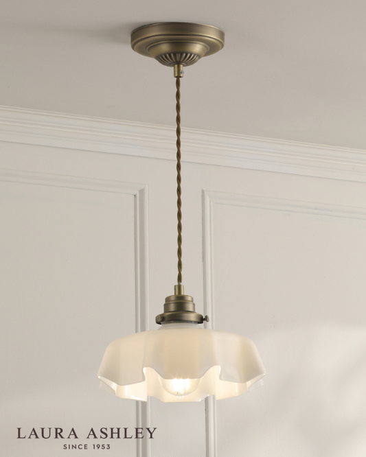 Laura Ashley Banham Matt Antique Brass & White Glass Pendant