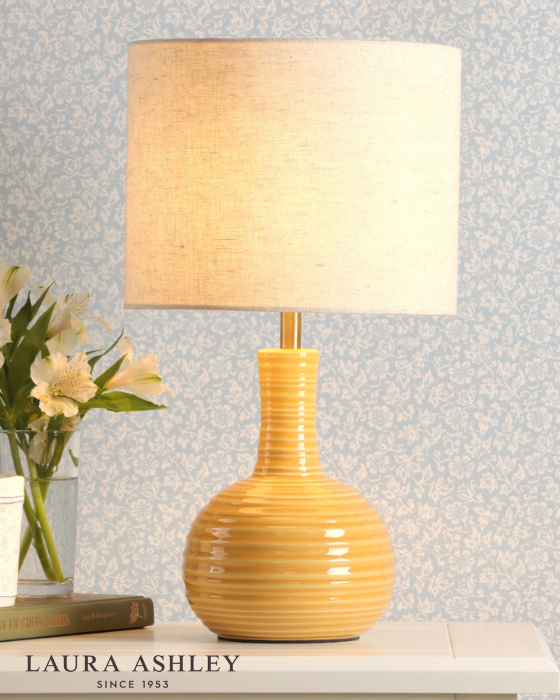 Laura Ashley Padley Yellow Ceramic & Antique Brass Table Lamp With Shade