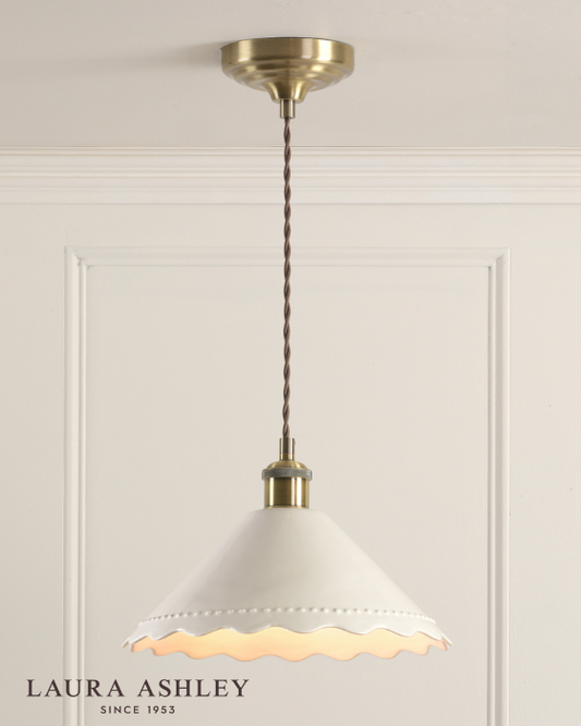 Laura Ashley Daws White Ceramic & Antique Brass Pendant