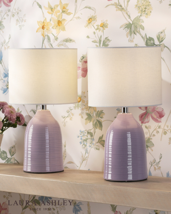 Laura Ashley Penny Purple Ceramic & Polished Chrome Table Lamp With Shade (Twin Pack)