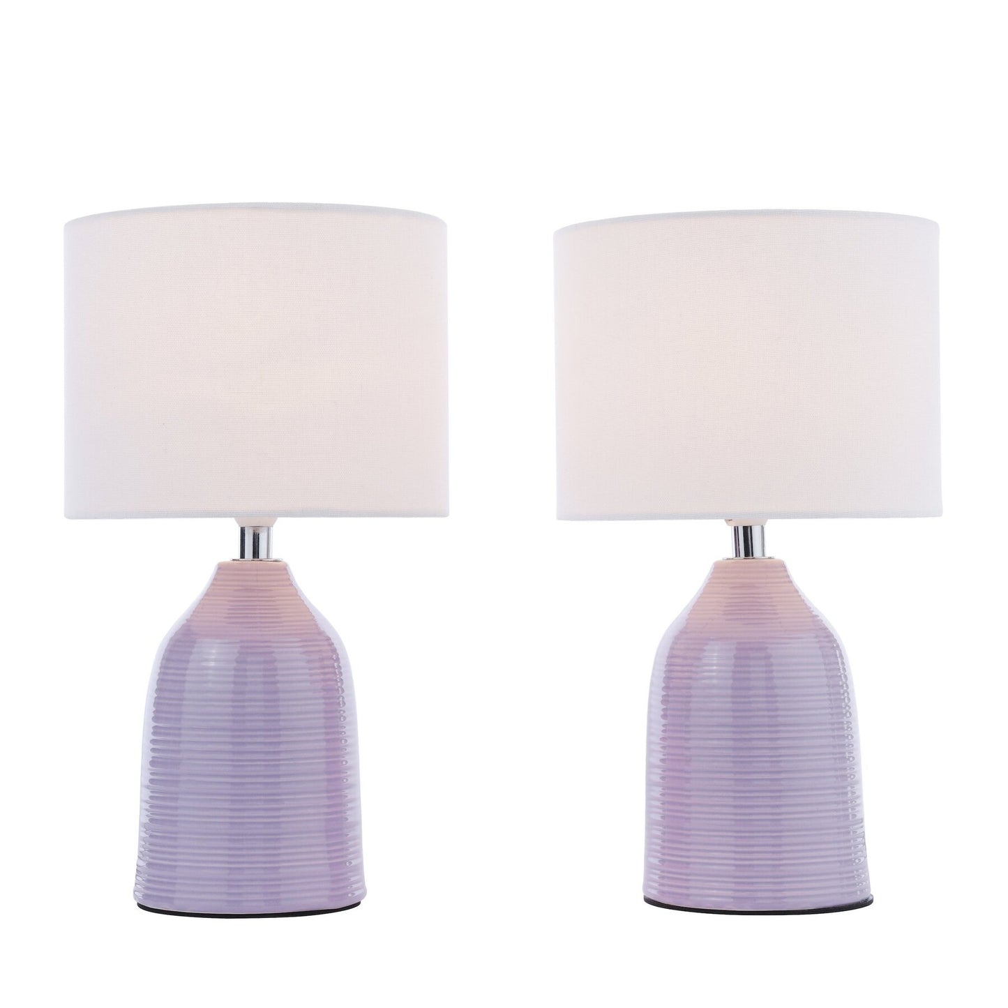 Laura Ashley Penny Purple Ceramic & Polished Chrome Table Lamp With Shade (Twin Pack)
