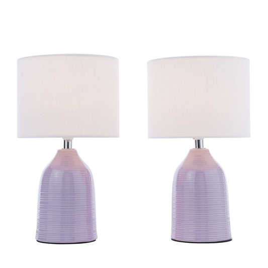 Laura Ashley Penny Purple Ceramic & Polished Chrome Table Lamp With Shade (Twin Pack)