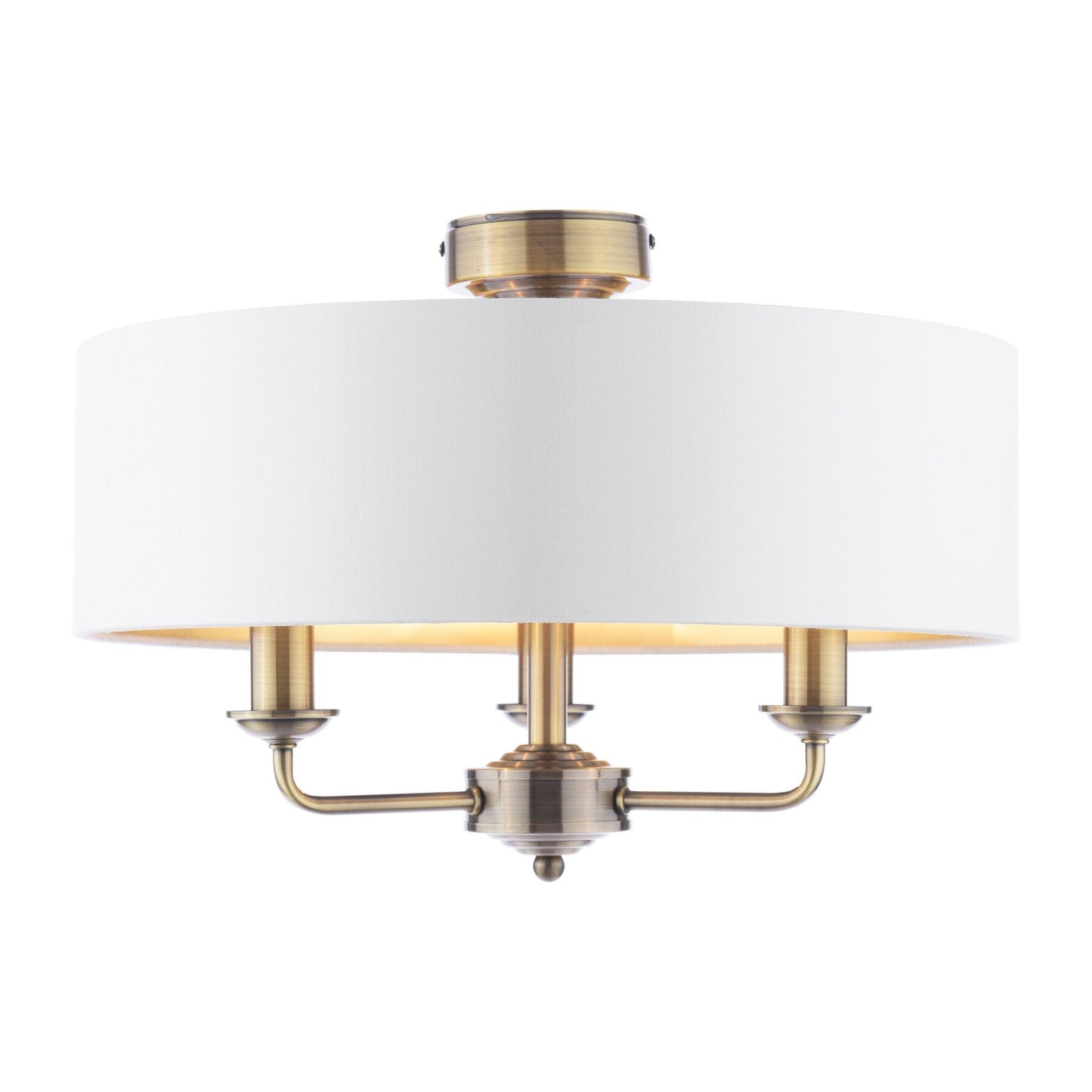 Laura Ashley Sorrento 3 Light Antique Brass Semi Flush With Ivory Shade