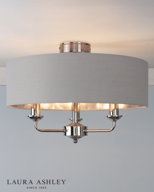 Laura Ashley Sorrento 3 Light Polished Nickel Semi Flush With Silver Shade