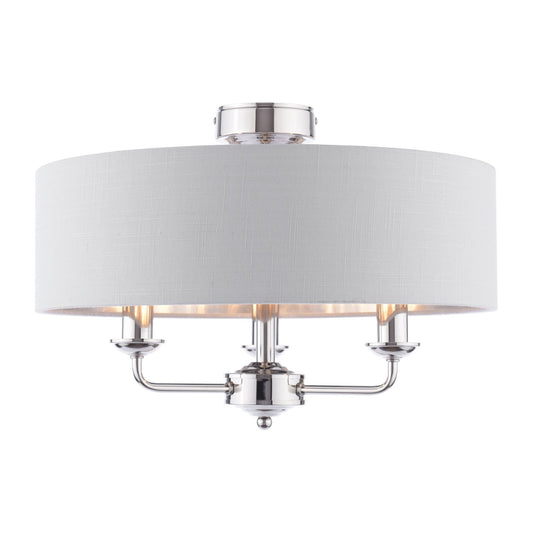 Laura Ashley Sorrento 3 Light Polished Nickel Semi Flush With Silver Shade