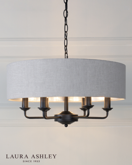 Laura Ashley Sorrento 6 Light Matt Black Chandelier With Natural Shade