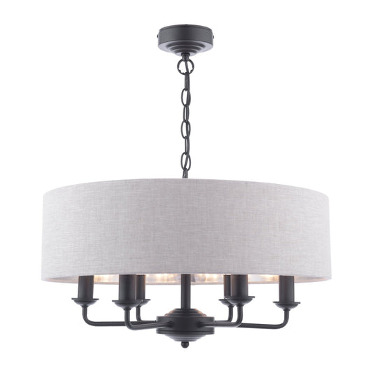 Laura Ashley Sorrento 6 Light Matt Black Chandelier With Natural Shade