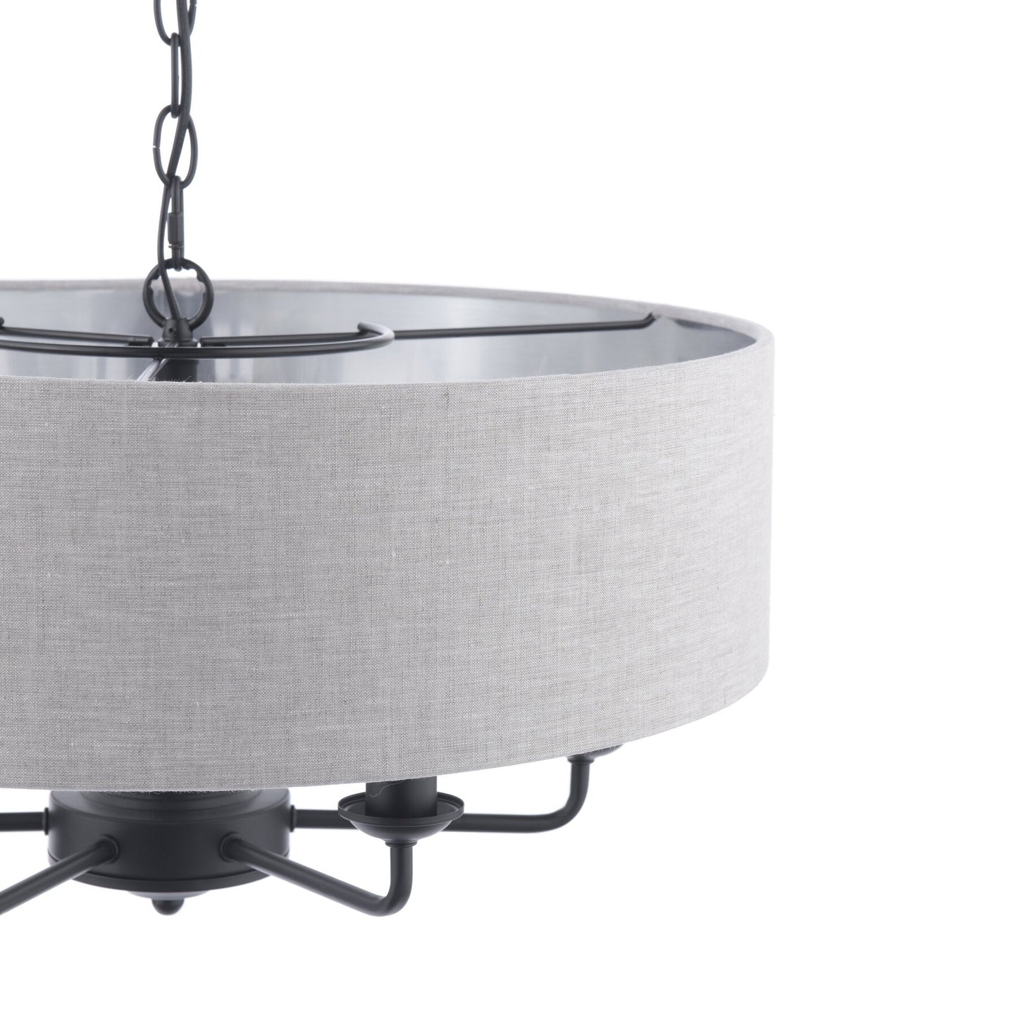 Laura Ashley Sorrento 6 Light Matt Black Chandelier With Natural Shade